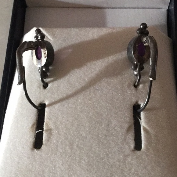 Sterling silver with purple stone drop earrings - Picture 5 of 7